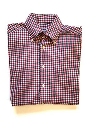KITON Gingham Button Down Sport Shirt Mens 40 15 3/4 Red White Check Cotton $795